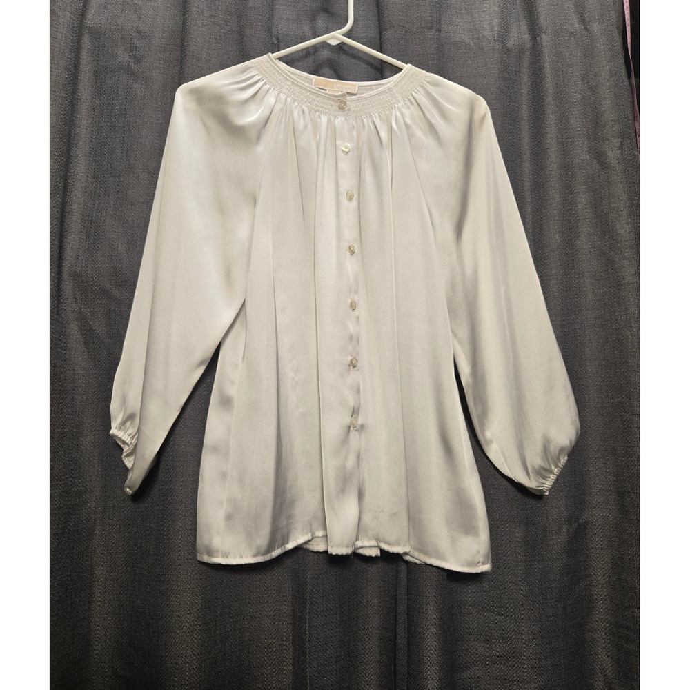 Michael Kors Blouse‎ Button Down Long Sleeve Smocked Neck Top XS